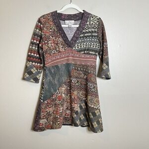 Women Patchwork Micro Dress Tunic Y2K Babydoll Twee S Gilmore Hippie 3/4 Sleeve